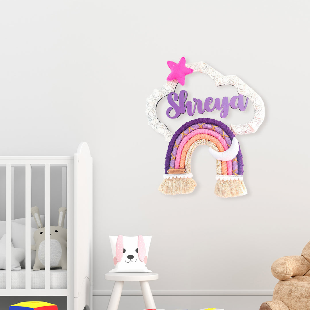 Macrame Cloud & Star Personalized Kids' Nameplate