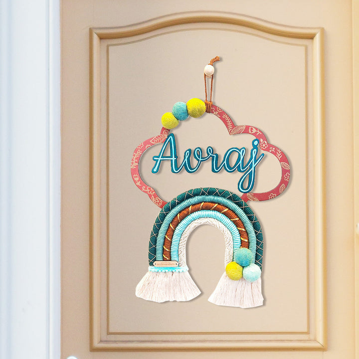 Macrame Cloud & Rainbow Personalized Kids' Nameplate