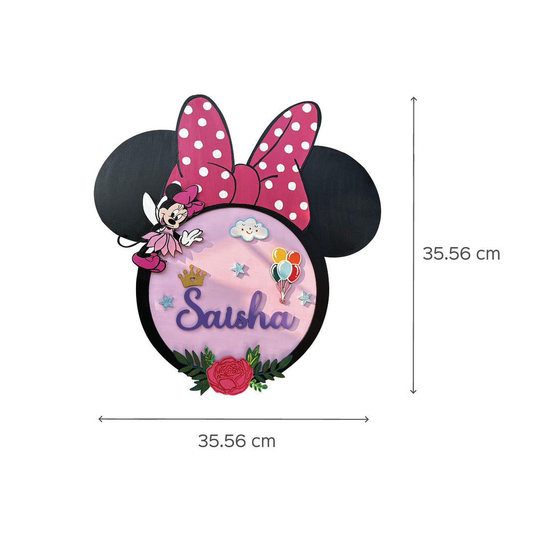 Hand Painted Minnie Mouse Theme Personalised Kids Nameplate