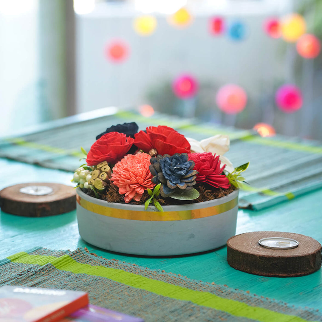 Handcrafted Solawood Flowers "Colour Burst" Floral Centerpiece