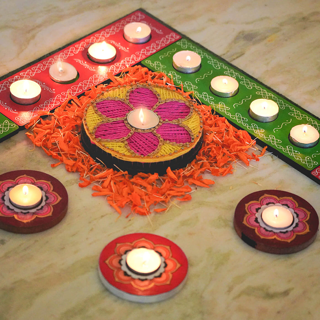 Orange, Blue and Maroon Mandala Tealight Holders