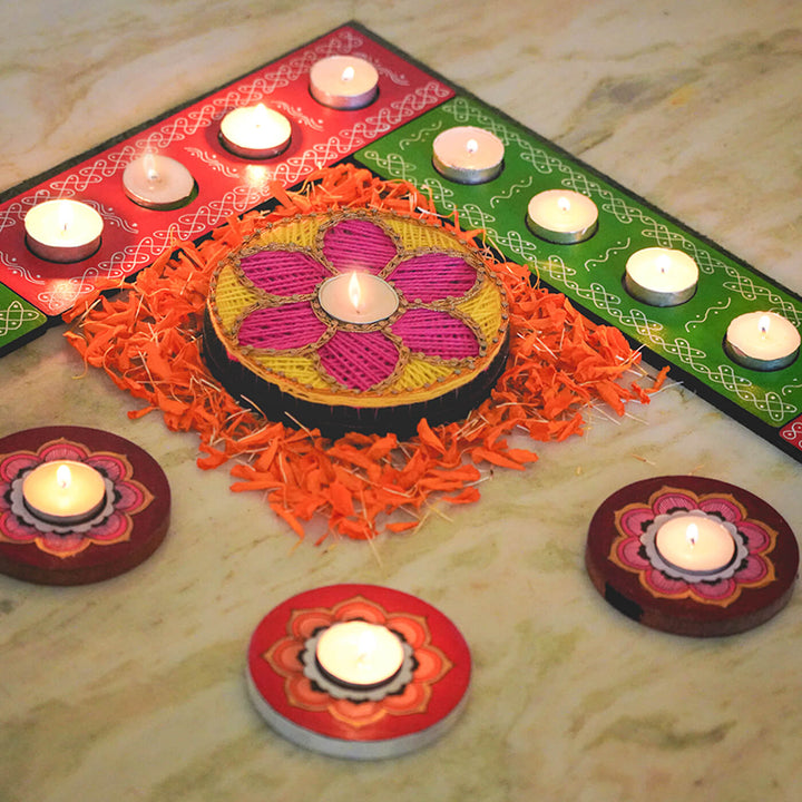 Orange, Blue and Maroon Mandala Tealight Holders