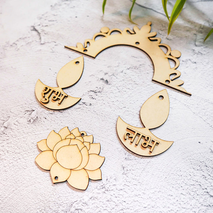 Ready to Paint Diya with Lotus Shubh Labh MDF Hangings - SHUBH009