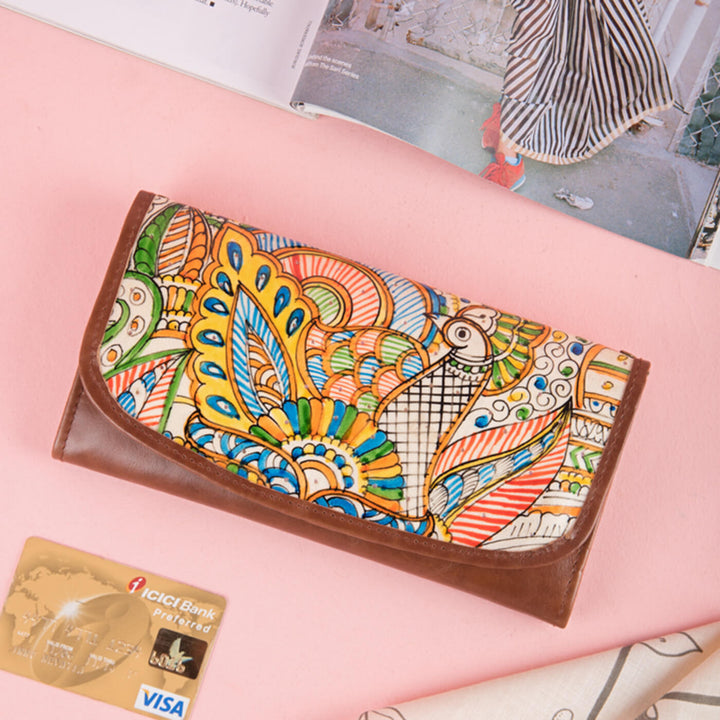 Classic Flap Wallet with Doodle Peacock Design