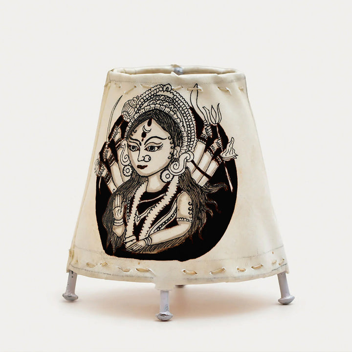 Durga Small Hand Painted Tholu Bommalata Tabletop Lamp | 6 inches