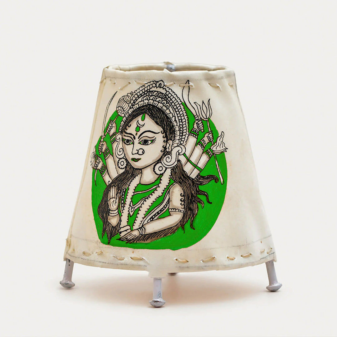 Durga Small Hand Painted Tholu Bommalata Tabletop Lamp | 6 inches