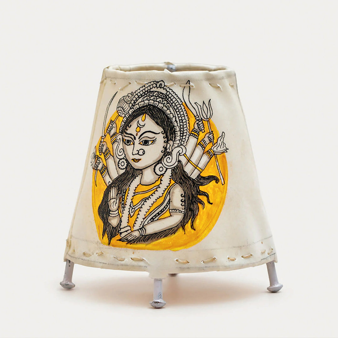Durga Small Hand Painted Tholu Bommalata Tabletop Lamp | 6 inches