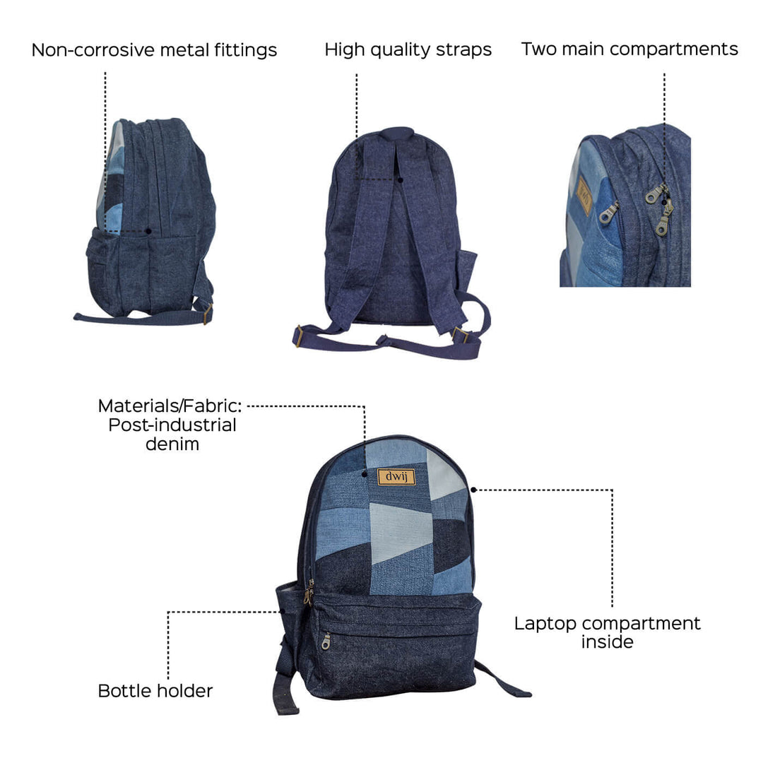 Upcycled Denim Patched Backpack