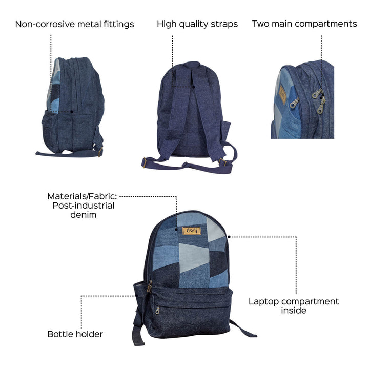 Upcycled Denim Patched Backpack