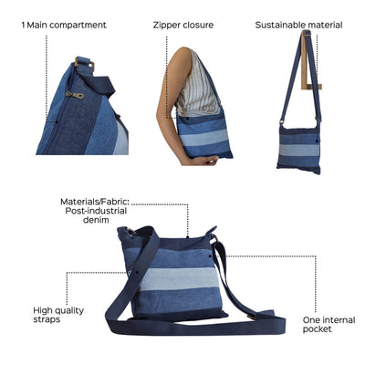 Striped Upcycled Denim Sling Bag
