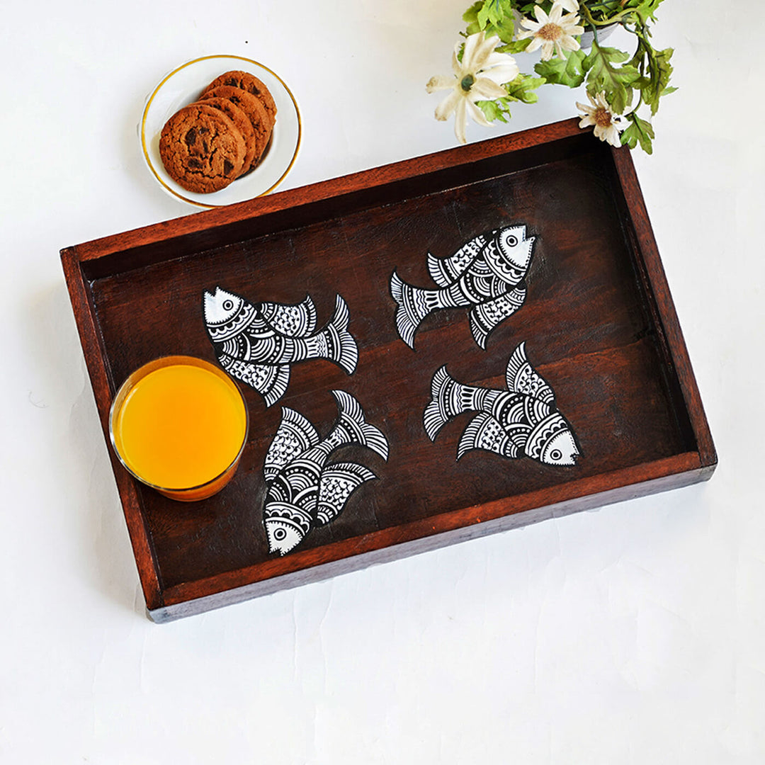 Handpainted Fishes Mango Wood Tray