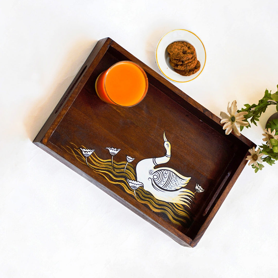 Handpainted Swan Mango Wood Tray