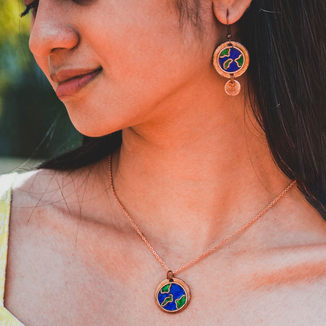 Handmade Copper Enamelled Earthy Earrings and Necklace