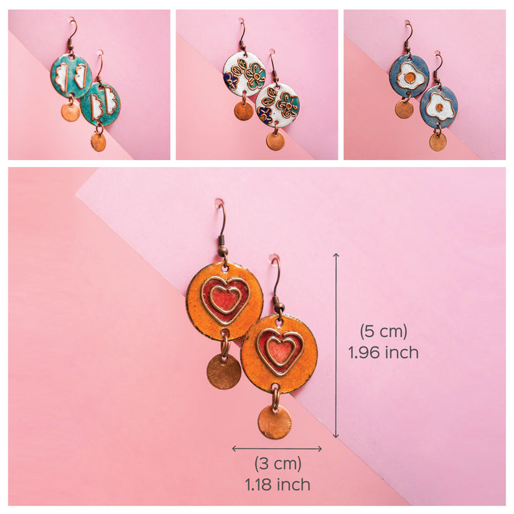 Handmade Copper Enamelled Phool Earrings and Necklace