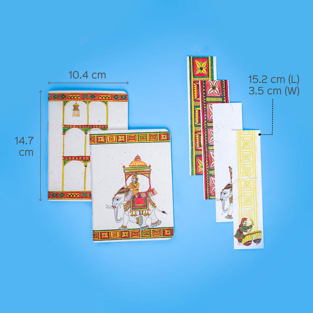 Chitrakathi Motif Notebooks - Set of 2 with 4 Bookmarks