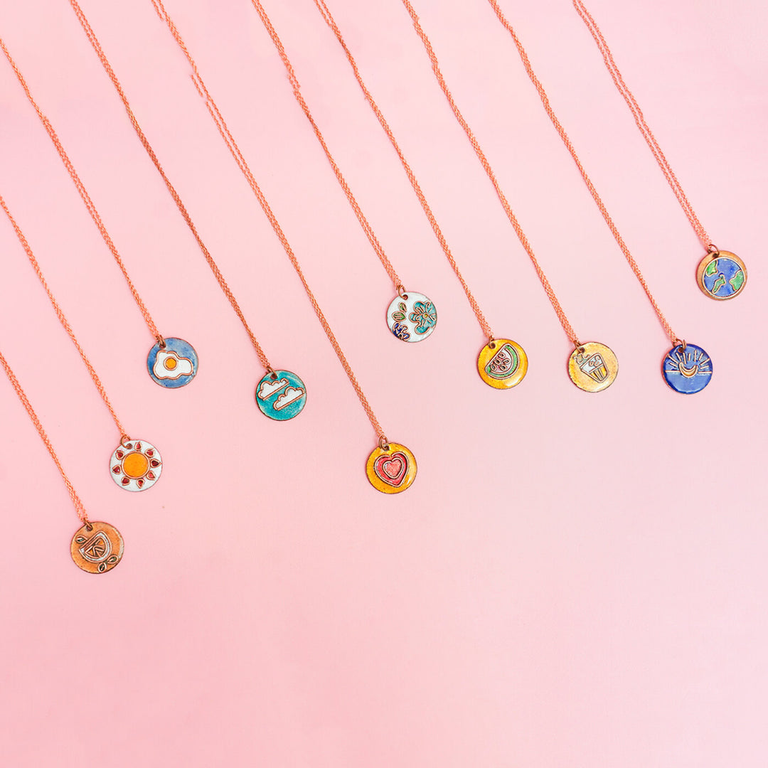 Handmade Copper Enamelled Chaai Paani Necklace and Earrings