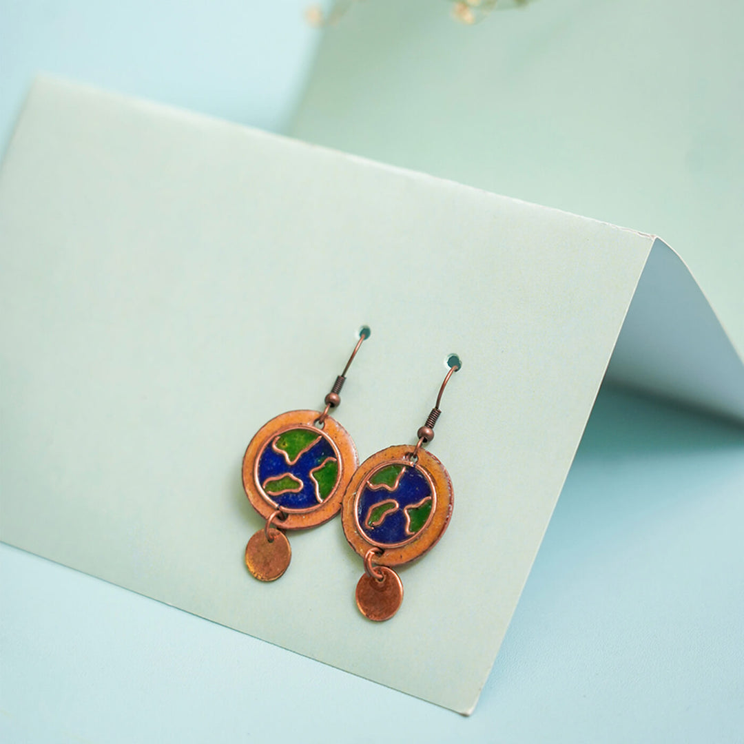 Handmade Copper Enamelled Earthy Earrings and Necklace