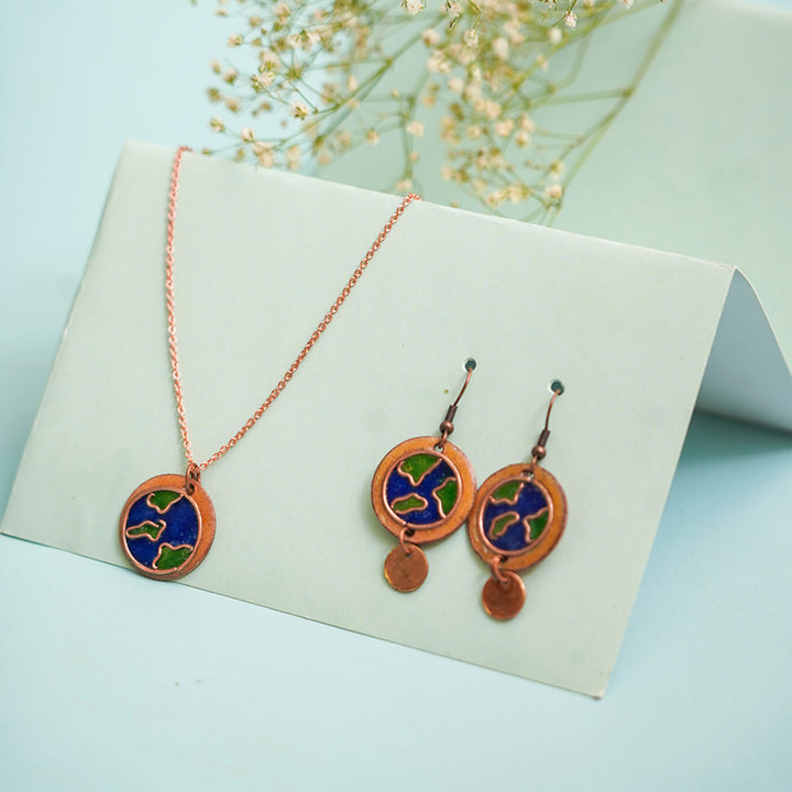 Handmade Copper Enamelled Earthy Necklace and Earrings - Zwende
