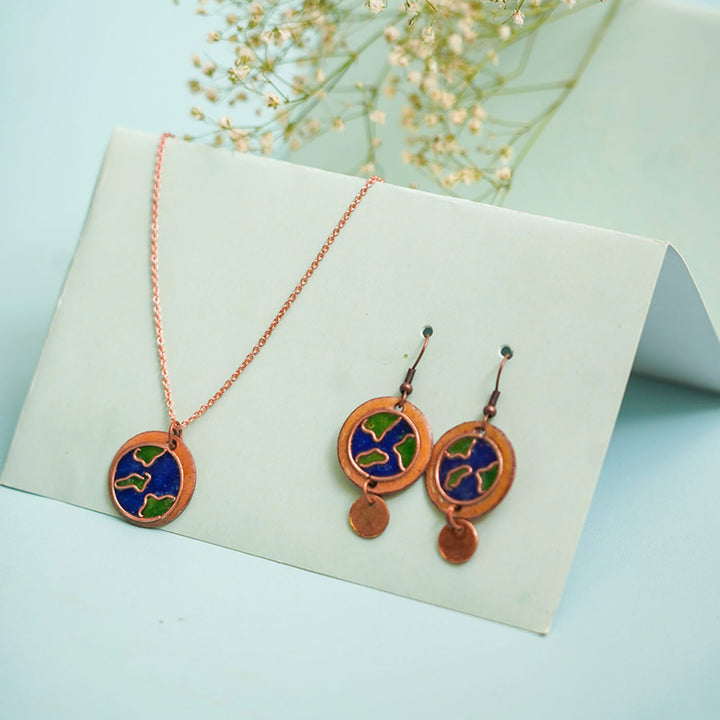 Handmade Copper Enamelled Earthy Earrings and Necklace
