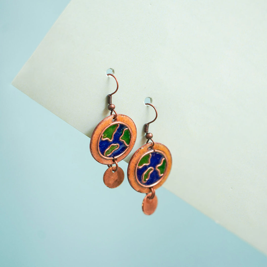 Handmade Copper Enamelled Earthy Earrings and Necklace