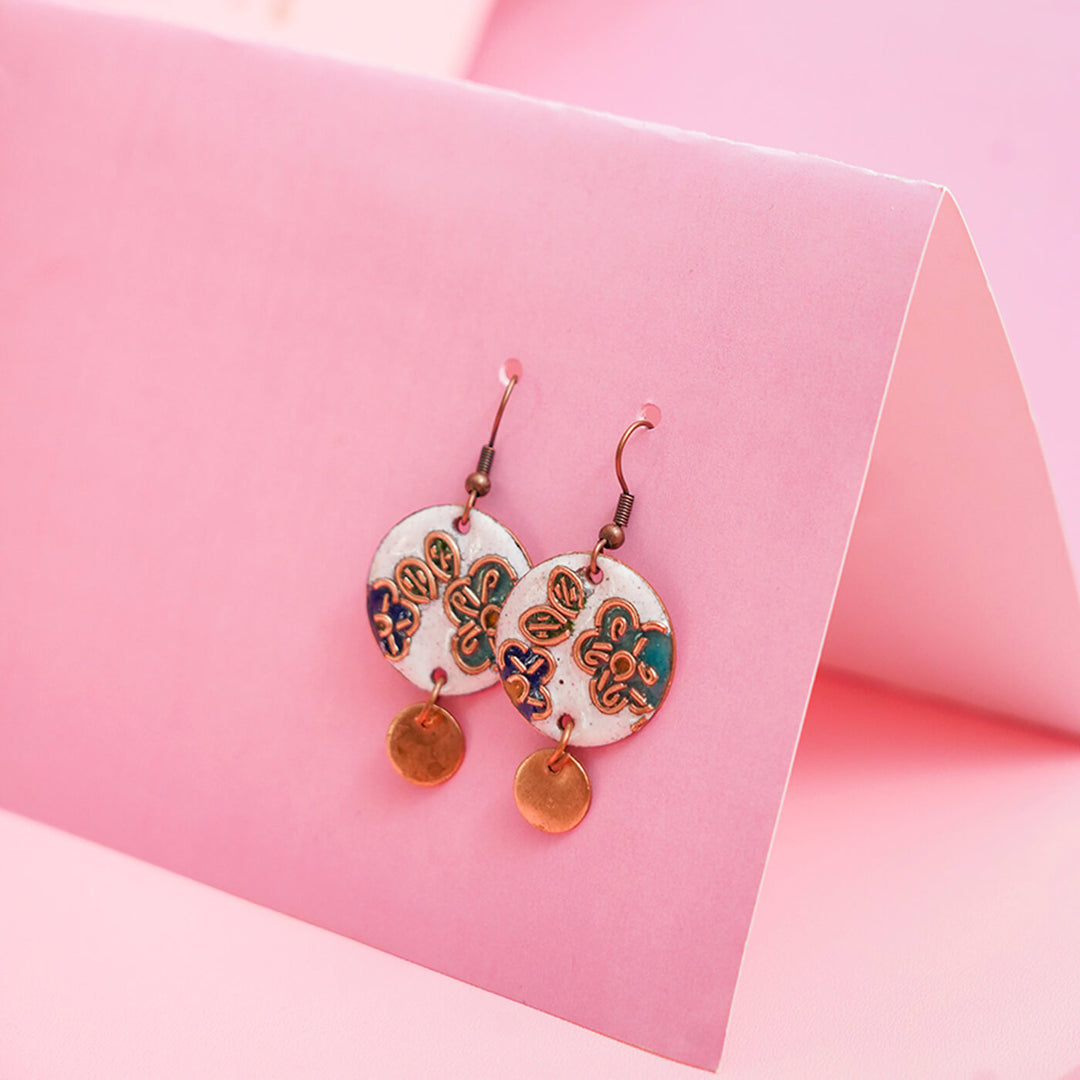 Handmade Copper Enamelled Phool Necklace and Earrings