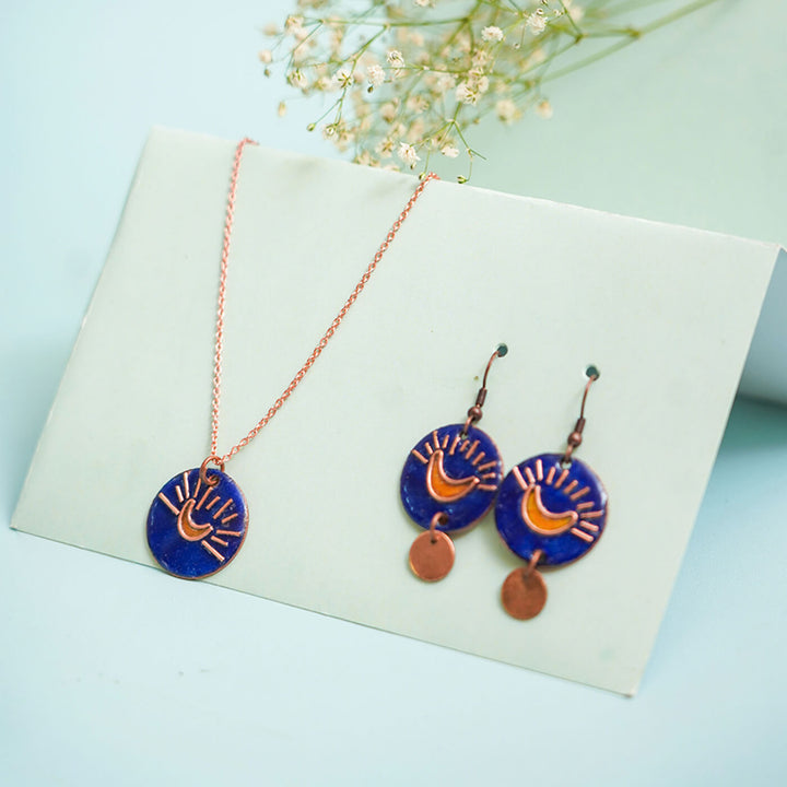 Handmade Copper Enamelled Chanda Necklace and Earrings - Zwende