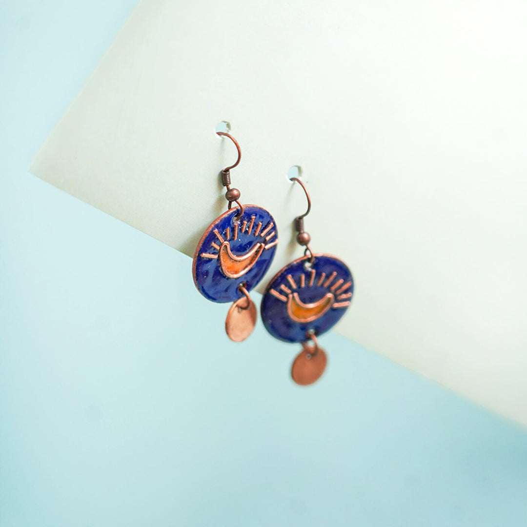 Handmade Copper Enamelled Chanda Earrings and Necklace