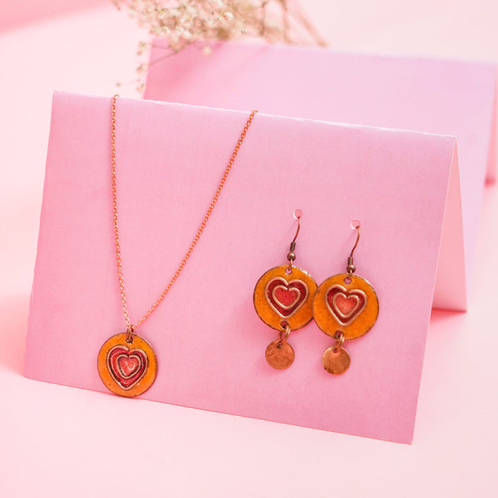 Handmade Copper Enamelled Dil Necklace and Earrings - Zwende