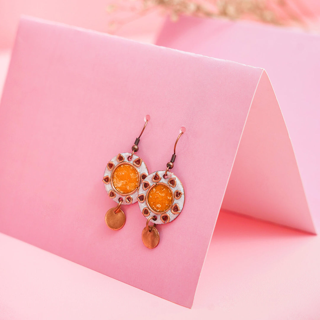 Handmade Copper Enamelled Sooraj Earrings and Necklace