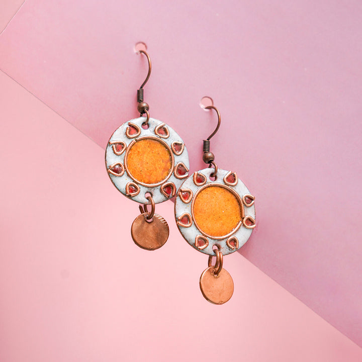 Handmade Copper Enamelled Sooraj Earrings and Necklace