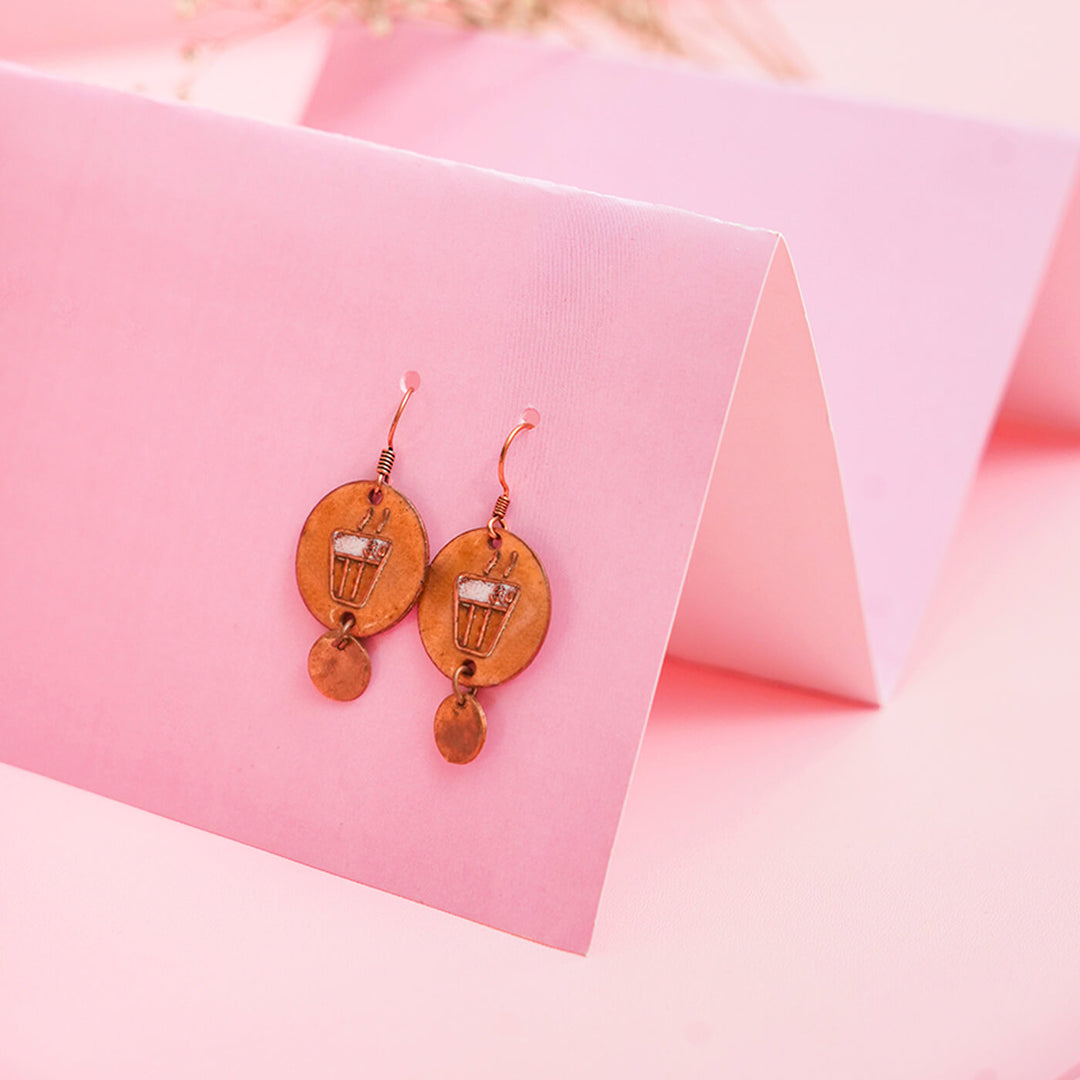 Handmade Copper Enamelled Chaai Paani Earrings and Necklace