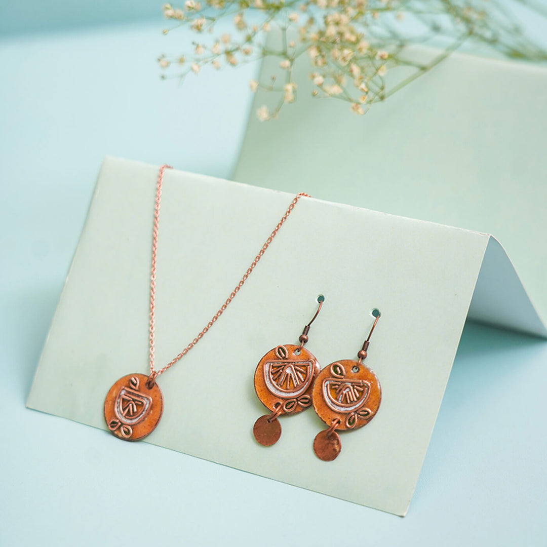Handmade Copper Enamelled Nimbuzz Earrings and Necklace - Zwende