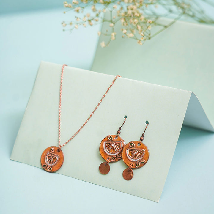 Handmade Copper Enamelled Nimbuzz Earrings and Necklace - Zwende