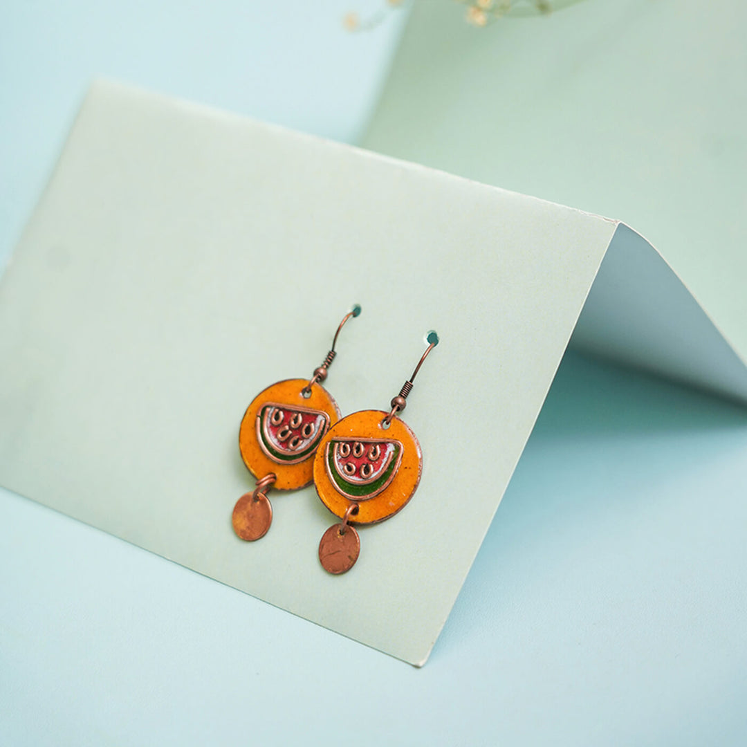 Handmade Copper Enamelled Tarbooz Earrings and Necklace