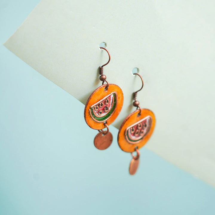 Handmade Copper Enamelled Tarbooz Earrings and Necklace