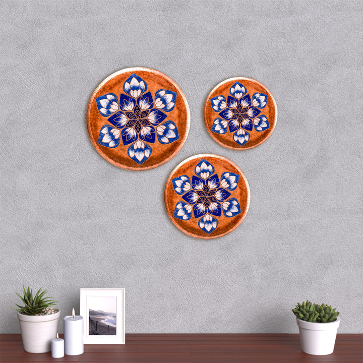 Copper Enamel Wall Plate - Brown & Blue Lotus in the Petal