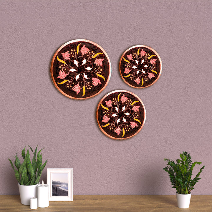 Copper Enamel Wall Plate - Brown Swirling Lotus