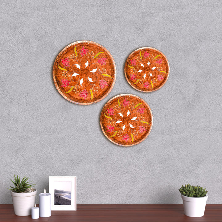 Copper Enamel Wall Plate - Light Brown Swirling Lotus