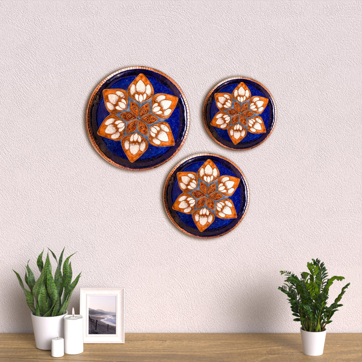Copper Enamel Wall Plate - Blue Lotus in the Petal