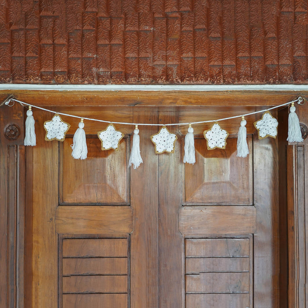 White Stars Crochet Hanging with Tassles