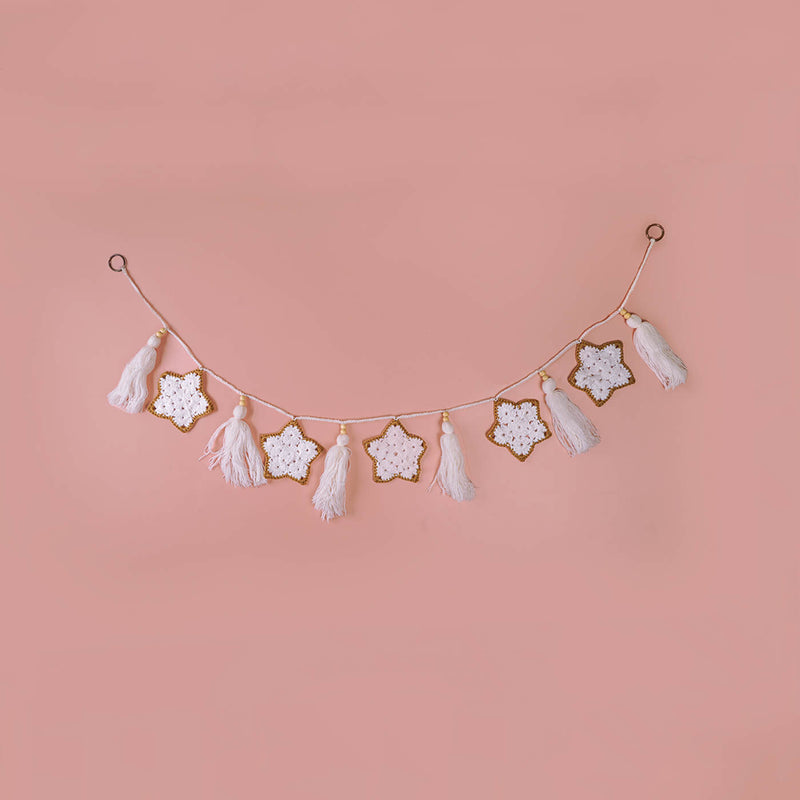 White Stars Crochet Hanging with Tassles
