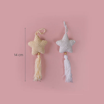 Beige and White Stars Crochet Hangings with Tassles