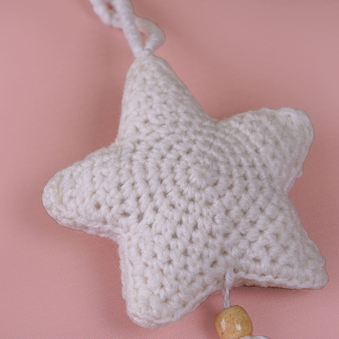 Beige and White Stars Crochet Hangings with Tassles