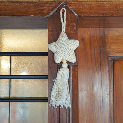 Beige and White Stars Crochet Hangings with Tassles