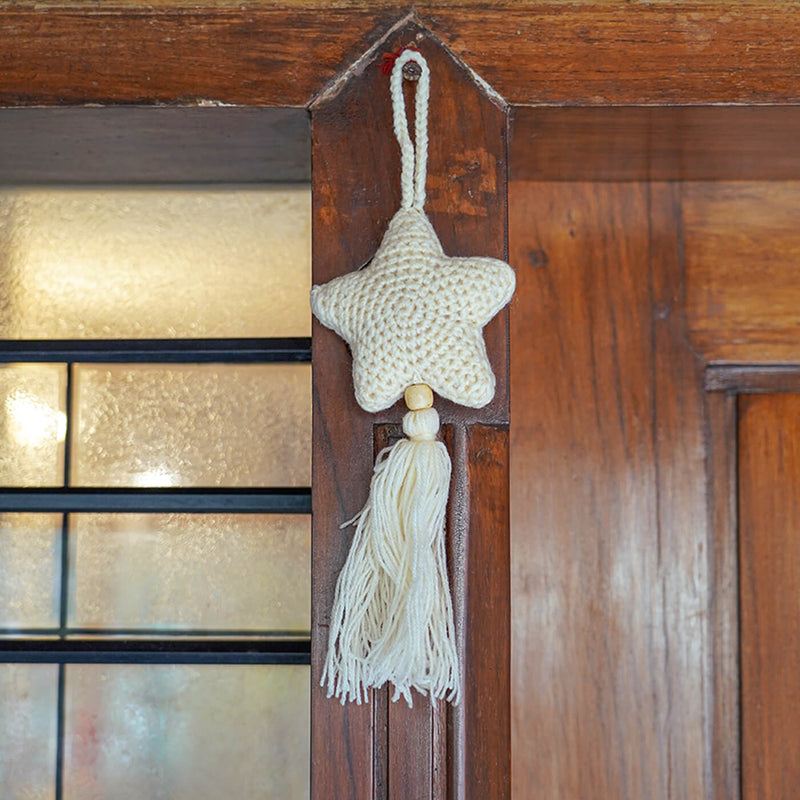 Beige and White Stars Crochet Hangings with Tassles