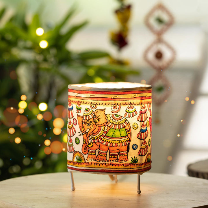Hand Painted Tholu Bommalata Small Tabletop Lamp | 5 inches