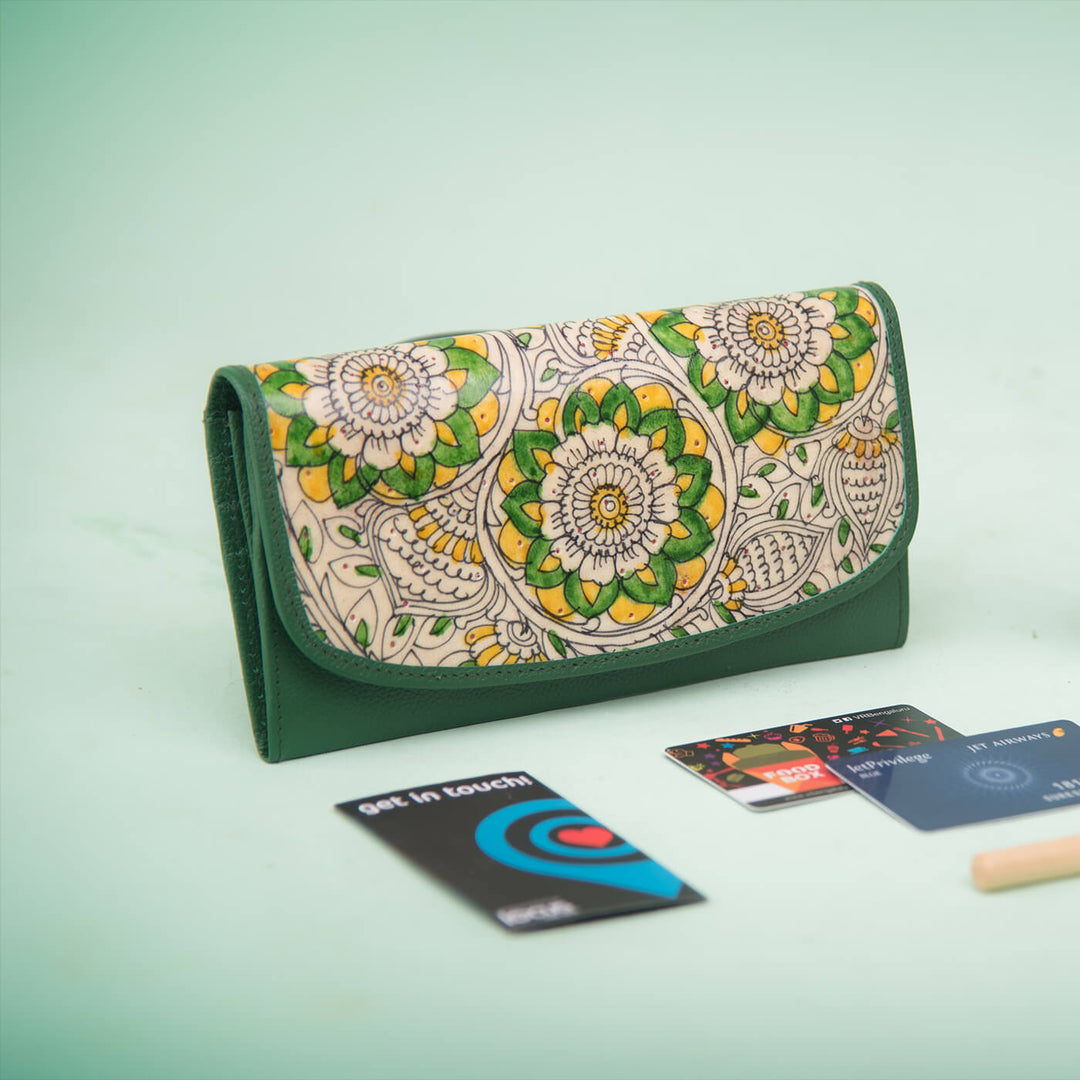 Emerald Green Floral Design Classic Flap Wallet