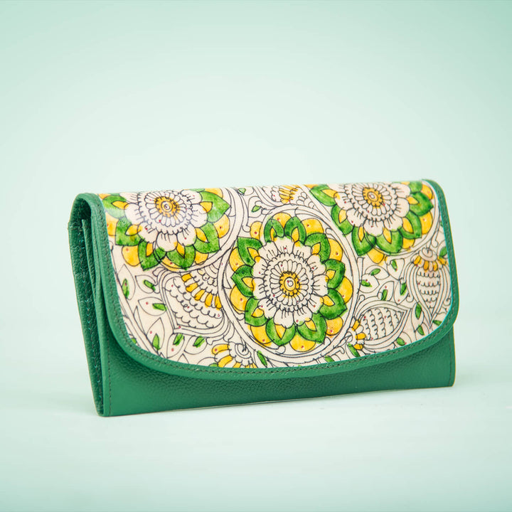 Emerald Green Floral Design Classic Flap Wallet