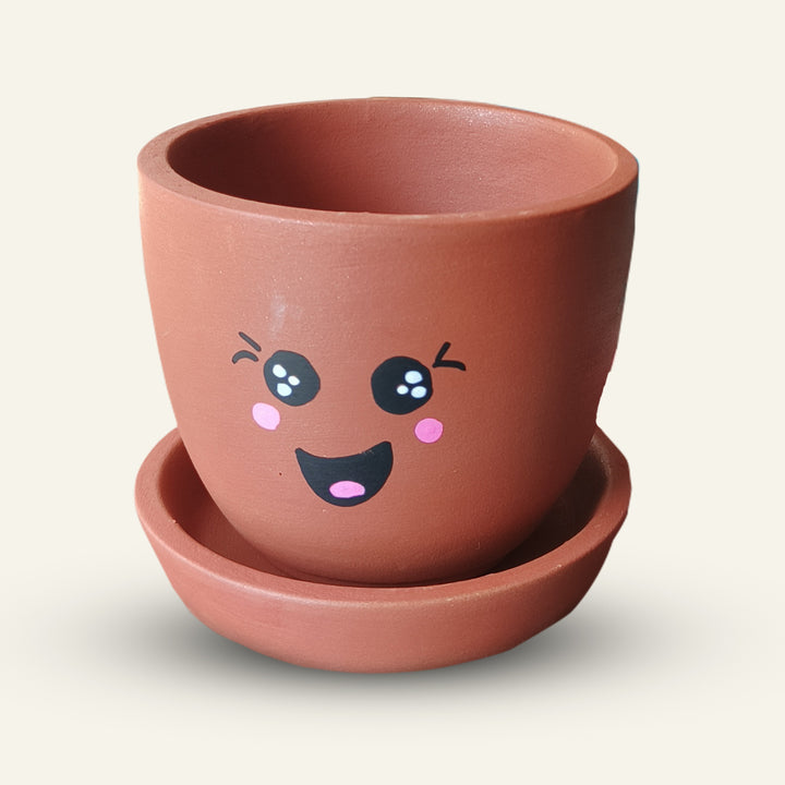 Handpainted Terracotta Emoji Planter Pot (Set of 3)
