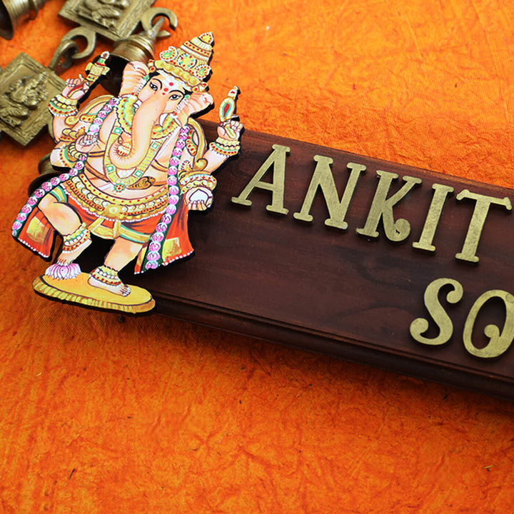 Traditional Divine Name Plate Multicolour Ganesha - Close-up on Name Personalization